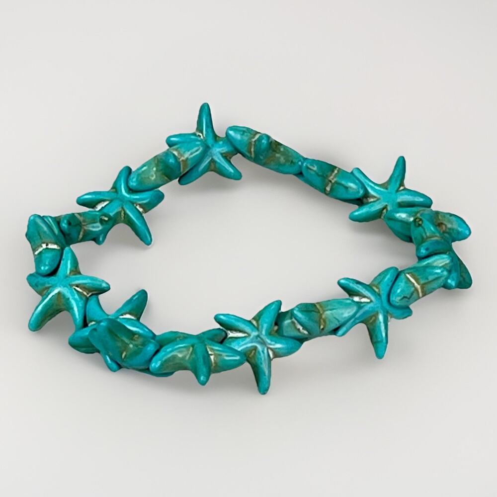 Southwestern Style Carved Turquoise Stretch Starfish Bangle Bracelet Beach Boho
